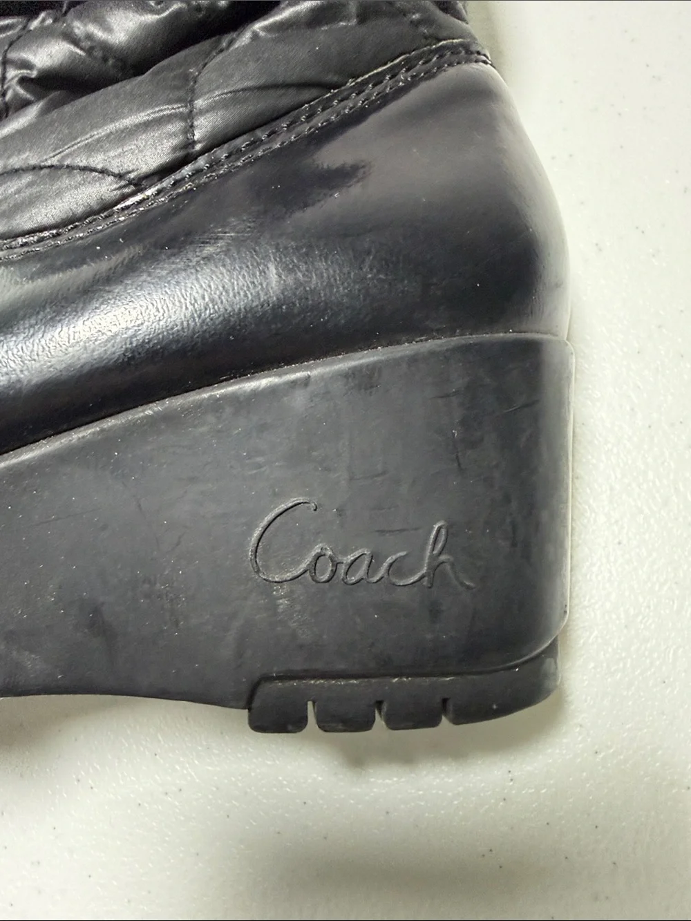 Coach Cantina Boots Quilted Wedge Puffer Black Pull On, size 5.5B